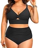 Yutdeng Bikini Talla Grande Mujer Reductor Barriga Bikini Braga Alta Biquini Push Up con Relleno Bañadores Mujer 2 Piezas Traje de Baño Vientre Plano Bikinis Tallas Grandes Ropa de Baño,Negro,L