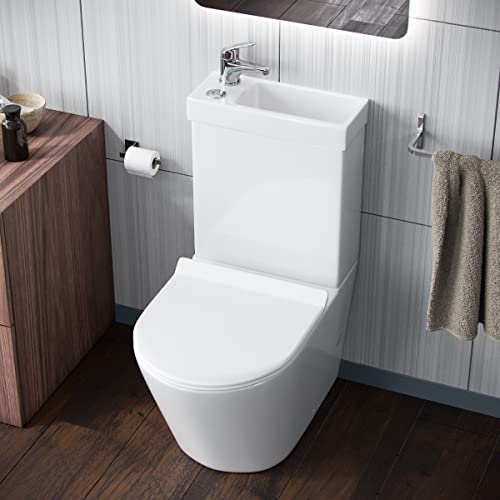 Image of Pilton 2 in 1 Toilet Basin Combo Combined Toilet and Sink Space Saving Cloakroom Unit