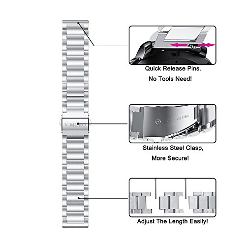 V-Moro Metal Strap Compatible With Galaxy Watch 46Mm(2019) Band/Galaxy Watch 3 45Mm Bands Men Silver Solid Stainless Steel Replacement For Samsung Galaxy Watch 46Mm(2019)/Gear S3/Galaxy Watch3 45Mm #TOP4