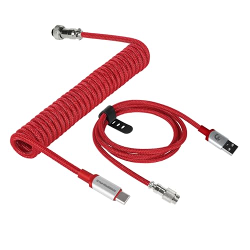 MAMBASNAKE C01Pro Câble USB C Spiralé pour Clavier de Jeu, Cable USB C Tressé pour Clavier Mécanique in Braided Nylon avec Aviateur en Métal Amovible, Type-C vers USB-A Câble de Clavier(C01Pro/Rouge)