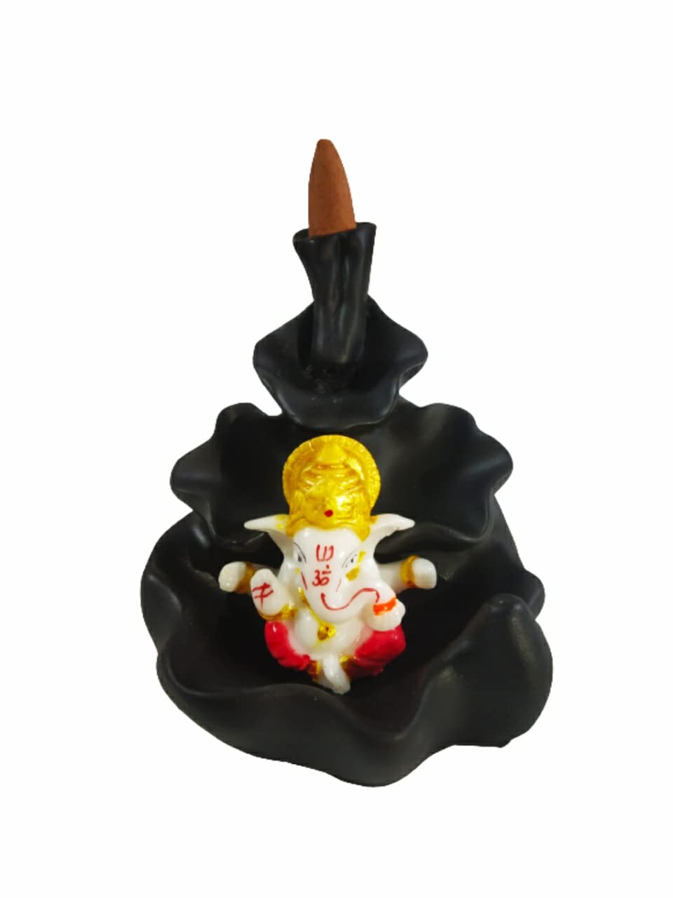 Jaipuria's Polyresin Smoking Idol Ganesha Fountain Back Flow Cone Incense Holder with 10 Smoke Icented Cone Multicolor,Height -10 cm