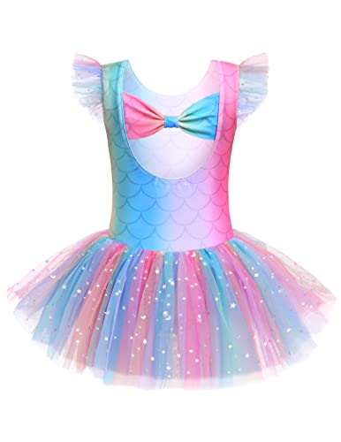 Arshiner Ballet Ropa Niñas Ballet Vestido Ballet Leotardo Niños Ballet Falda Tutú Vestido de los niños Shiny Ruffle Sleeves Mermaid Dance Clothes 140
