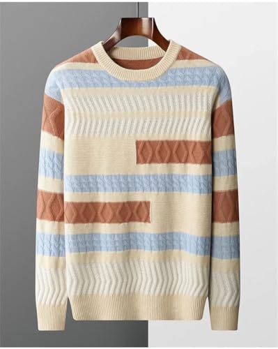 Men's Pullover Sweaters Long Sleeve Loose Casual Color Block Wool Knitted Round Neck Sweater2