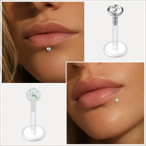 JFORYOU 16G Clear Labret Piercing 24Pcs Plastic Lip Rings Bioflex Invisible Medusa Monroe Piercing Jewelry Black Earrings Tragus Helix Conch Cartilage Stud Flat Back Piercing Retainer for Work by JFORYOU - Used condition - Image 2