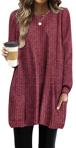 Image of OFEEFAN Long Sleeve Shirts for Women Long Sweaters with Pockets Tunic Tops Loose Fit