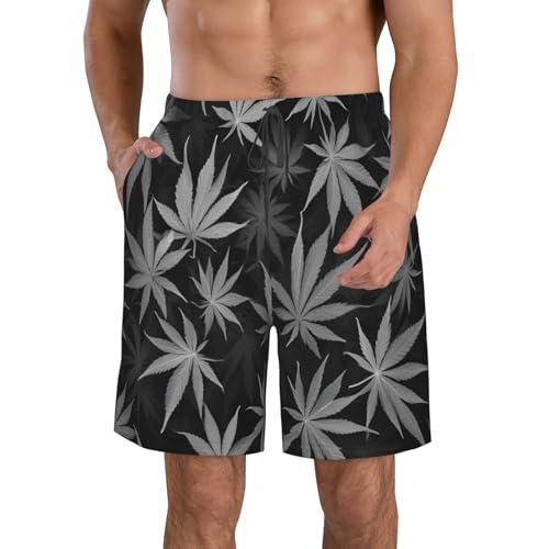 Green Skull Marijuana 420 Mens Swim Trunks Fashion Men's Board Shorts Quick Dry Swim Shorts with Mesh Lining
