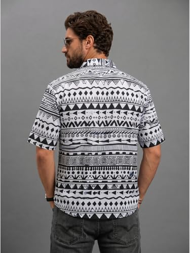 Image of BROWN CULTURE Men Relaxed Fit Casual Shirt | Cotton Blend Loose Fit Oversized Shirts for Men | Trendy Half Sleeve Oversized Printed Shirts | Fashionable Summer Graphic Shirt