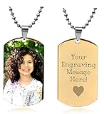 Interway Trading Personalized Custom Photo High Polished Color Engraved Dog Tag Necklace Pendant and 24 inch Stainless Steel Chain, Velvet Giftpouch and Keyring