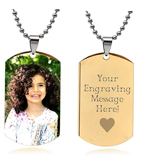 Interway Trading Personalized Custom Photo and Message Necklace Pendant Dog tag (High Polish Yellow- Color Photo)
