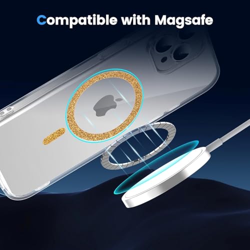 Image of AIBEX Back Cover Case Compatible with iPhone 14 Pro Max | Glitter Ring Cute Shiny Colorful Bling Case (Compatible with Magsafe) | Transparent PC+TPU Glossy Shiny Cover for Girls & Women - Gold