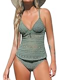CUPSHE Tankini-Set für Damen, zweiteilig, V-Ausschnitt, verstellbare Träger, Bügel...