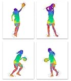 Female Basketball Player Sport Abstract Wall Art Prints 8x10, Set of 4, Ideal for Girl Lovers of Bas