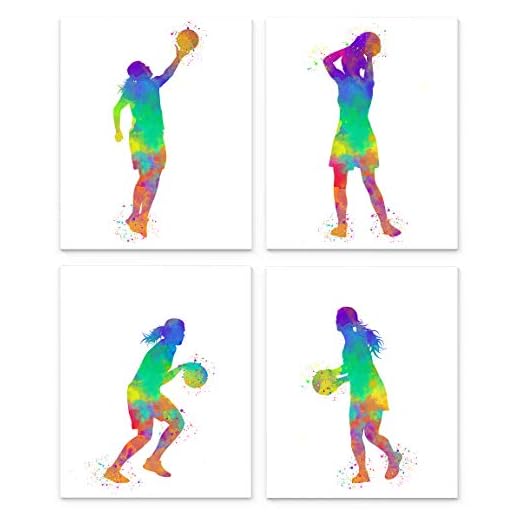 Female Basketball Player Sport Abstract Wall Art Prints 8x10 Set of 4, Gift for Woman Basketball Player Coach Referee or Fan, Teen Girl Bedroom Club Locker Room Dorm Decor Idea
