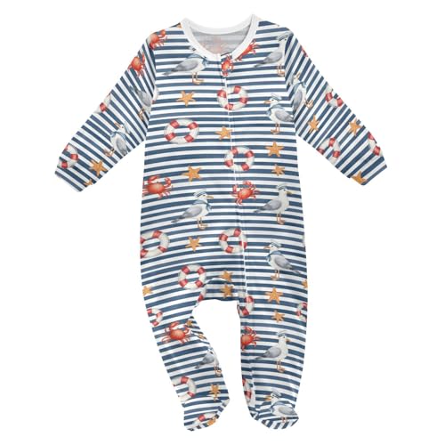 Emelivor Nautical Seagull Starfish Baby Newborn One-Piece Pajamas Infant Footed Pjs with Zipper for Girls Boys