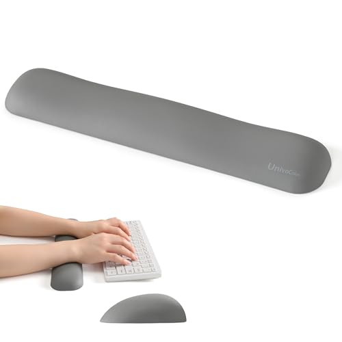 Image of UnivoColors Design-Medium Wave Keyboard Wrist Rest of Medium, Artificial Sheepskin+Memory Foam+Ergonomic+Anti-Slip Gel, Resilience Support During Work and Gaming,Keyboard Accessory,Grey
