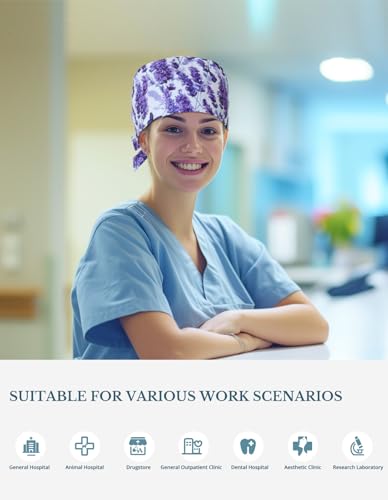 Image of Scrub Caps for Women with Buttons, Classic Surgical Caps | Double-Sided Printed, Adjustable,Long Hours, Sweatbands, Fabric Help Reduce Static Buildup