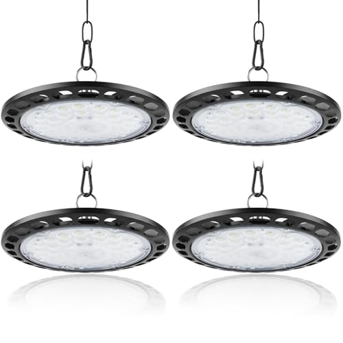 Image of 100W UFO LED High Bay Light,4 Pack Garage Light 30000LM 6000K Super Bright Industrial UFO Lamp IP66 Waterproof Daylight White LED Warehouse Lighting Shed Lighting for Workshop Warehouse Factory