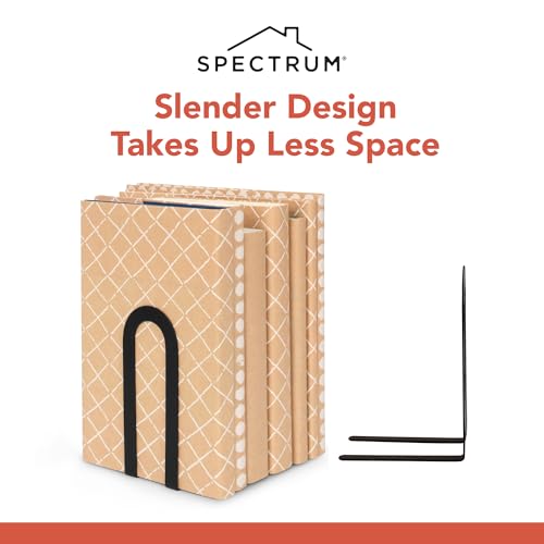 Image of Spectrum Elements Small Modern Bookends Decorative Bookshelf Organizer for Heavy & Light Books Records & More, Modern Metal Bookends with Minimalist Design Book Holder Organization, Black