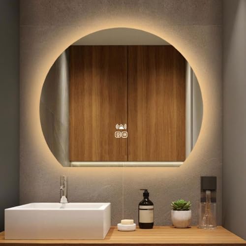 Elegant Half Moon Wall Mirrors, LED Bathroom Mirror with Anti-Fog, Backlit Semi-Circle Frameless Design for Entryway, 3-Colour Adjustable Light, 45*50CM