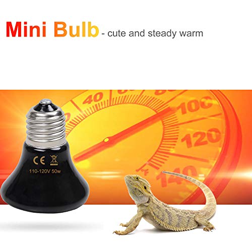 theBlueStone 1-Pack 50 Watt Mini Ceramic Reptile Heat Lamp Bulb E26 No-Light Infrared Heat Emitter for Terrarium Aquarium Amphibian Snake Chickens Brooder Birds Pets - Thumbnail 2