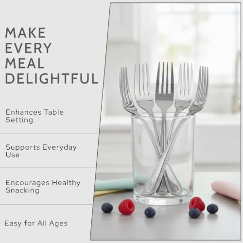 Image of Mumma's LIFE Stainless Steel Dinner Forks Set for Home & Kitchen | 12 cm Fruit Forks with Mirror Finish | Rust Resistant, Silver Cutlery for Fruits, Desserts, Snacks & Dining Table | Set of 6 Piece