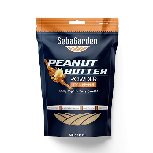 Seba Garden Pure Peanut Butter Powder 500g Defatted 87% Less Fat Healthy Plant Based Vegan Protein Non-GMO Certified Gluten Free and Vegan Keto Friendly