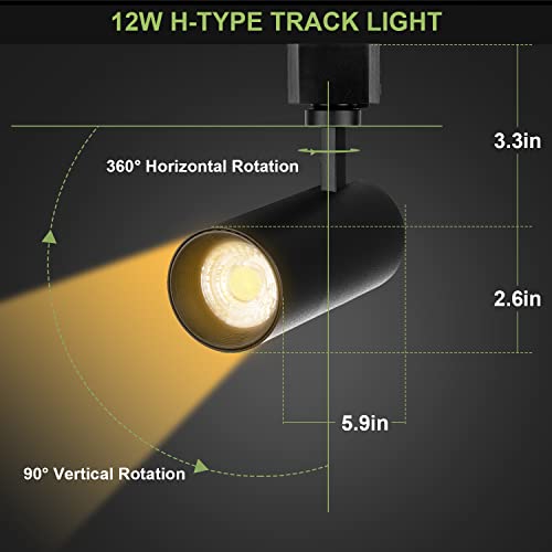 Intwell 12W Led Track Lighting Heads,3000K/4000K/5000K Selectable,Dimmable 3-Color H Type Led Track Light Heads,Cri90+ Track Lighting Fixtures With Remote For Kitchen,Accent,Art,36°Angle 6Pack (Black) #TOP6
