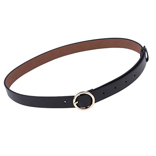 Cinto feminino vintage de couro Boho com fivela redonda e fivela na cintura Simples – Preto, conform