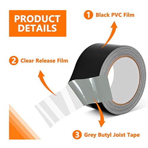 Wdg Butyl Joist Tape For Decking, 8 Rolls 2" X 50' Deck Joist Tape For Deck Joists And Beams, Waterproof Rv Roof Flashing Tape Camper Trailer Boat Sealing Leak Repair, Black #TOP6