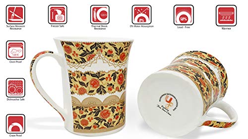 Image of U.P.C. Ceramic Coffee Mug Set of 2, Ceramic Cups for Tea, Coffee & Hot Beverages, Premium Kitchen Drinkware, Microwave & Dishwasher Safe Mugs, Home Office Cafe Use (Yellow Floral)