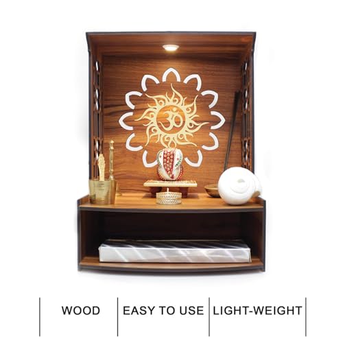 Puzzle Berry Wall Mounted Wooden Pooja Mandir for Home & Office with LED Spot Light, Big Size Temple, Pooja Stand with Door, Devghar, God Temple for Home, Pooja Shelf, Home Temple (Mandir Design 1)