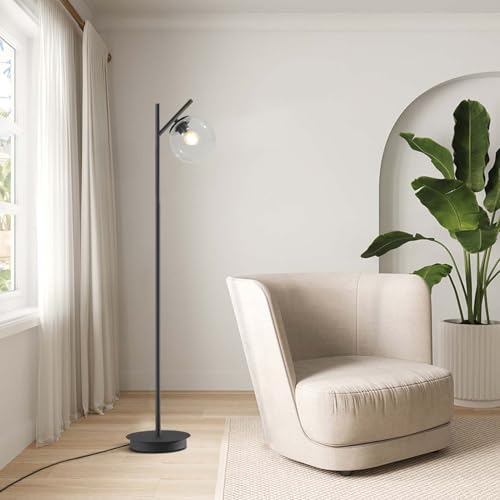 Image of Modern Black Floor Lamps for Living Room Industrial Clear Globe Tall Standing Lamp Mid Century Freestanding Lamps Vintage Metal Floor Lamp for Bedroom Office