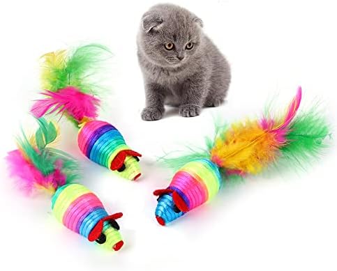 ZZJBGS Cat Toys for Indoor Cat Toy Rainbow Feather Mouse Colored Line Weave Cat Interactive Pet Cat Toy