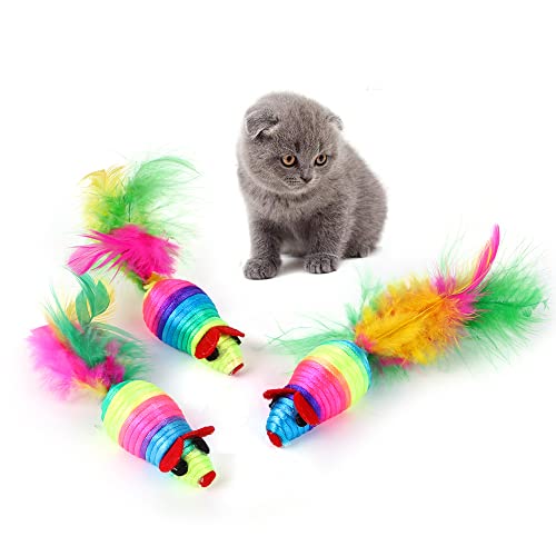 Zzjbgs Cat Toys For Indoor Cat Toy Rainbow Feather Mouse Colored Line Weave Cat Interactive Pet Cat Toy #TOP2