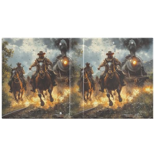 Image of 3 Ring Binder Cowboy Western Fire 1.5 inch Binders Three Ring Binders with Clipboard Fit 8.5'' x 11'' Paper 3 Interior PVC Clear Pockets for Office Supplies