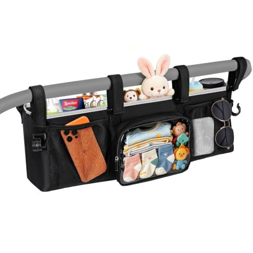 Double Stroller Organizer for Bob Duallie Jogger City Mini GT2 and Jeep Double Baby Stroller Caddy Accessories with 2 Cooler Pockets Heavy Duty Parent Double Jogging Stroller Organizer (Empty Bag)