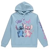 Disney Ladies Lilo and Stitch Sweatshirt - Ladies Classic Lilo and Stitch Hoodie Sweatshirt (Light Blue, Large)