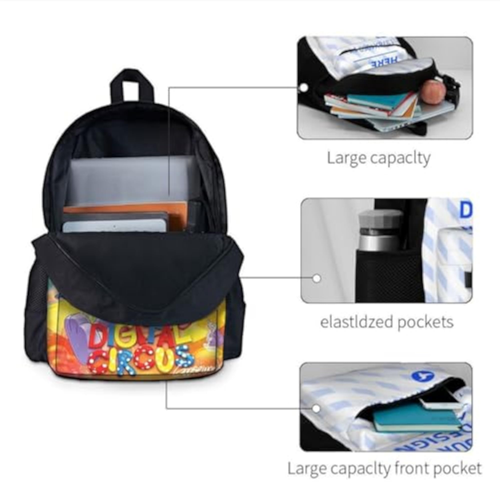 Funny Digital Circus Clown Jester Backpack, Casual Daypack