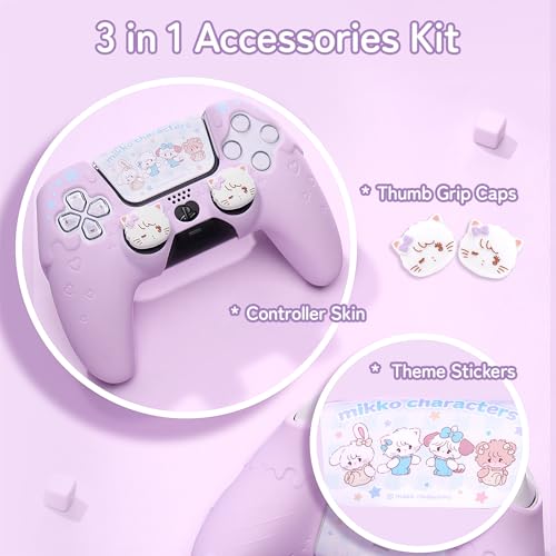 Image of GeekShare Compatible with ps5 Controller Skin Set, Silicone Protective Shell for Gaming Consoles Wireless Controller, Sweet Ice Cream Purple Cover with 2 Thumb Grip Caps - Mikko