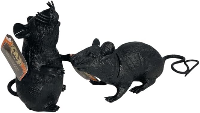 D.R.E.LLC - 2 Black Plastic Squeezable Squeaking Rats Spooky Scary Creepy Halloween Decor