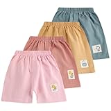 AOOPOO 4er-Pack Baby Kinder Mädchen Jungen Shorts Baumwolle Leinen Sommer Kurze Hosen 6 Monate-5 Jahre Leichte Atmungsaktive Sommerhose Einfarbige Lässige Kurze Hosen Gr. 74/80/86/98/104/116