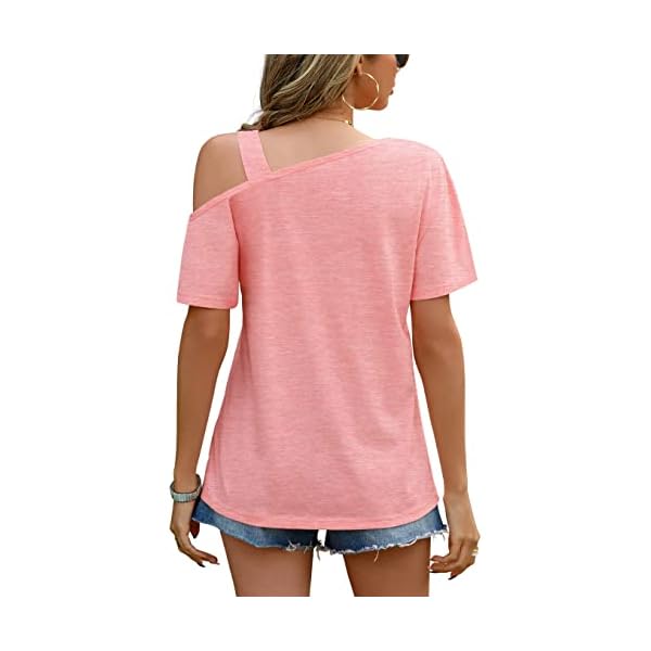 JINKESI Women's Short Sleeve Tunic Tops Casual Summer Cold Shoulder Blouse Shirts - Image 5