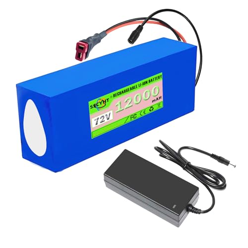 SSCYHT 72V Lithium Battery 72V 20Ah 15Ah 30Ah 35Ah 15Ah Lithium-ion Battery 72V Replacement Battery 72V Li-ion Battery for 250W - 2200W Motors with Charger and BMS,72v12ah t Plug