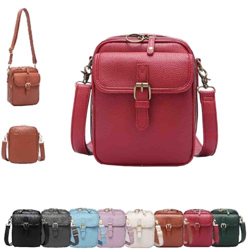 Generisch Damen Umhängetasche aus PU,Retro Damen-Überschultertasche mit Diebstahlschutz & 10 Kartenfächern,Vintage-Tasche,Messenger kleine kompakte Tasche für Alltag & Freizeit (Rot)