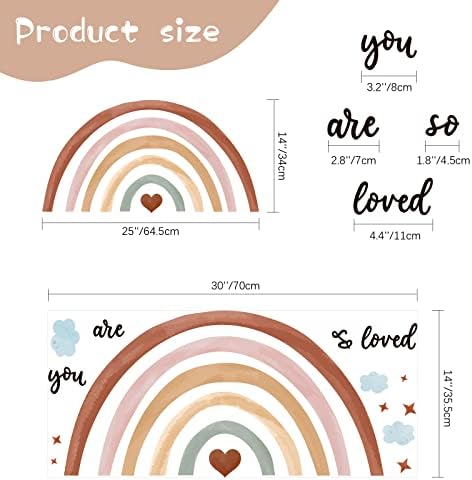Containlol Rainbows Wall Decal, Rainbow Stickers Large Rainbow Wall Decor Peel and Stick Wallpaper for Girl Bedroom Baby Shower Nursery Kid Playroom Decor You are So Loved 30 x 14 inch (Boho)