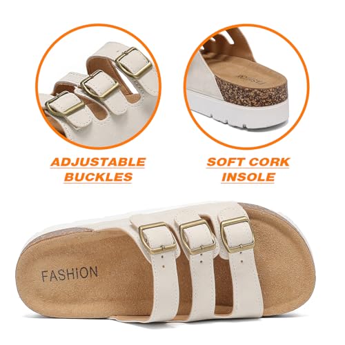 Image of YorFotMae Women's Platform Sandals - Chunky Cork Sandals with 3 Adjustable Straps, Comfortable Platform Sandals for Women, Perfect for Casual and Outdoor Wear