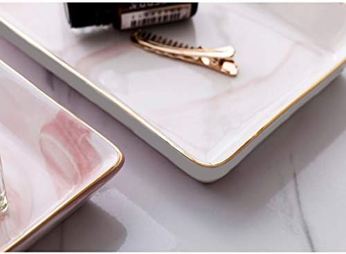 Marble Ceramic Jewelry Tray Ring Dish Ring Holder Display Organizer with Golden Edged Wedding Valentine's day Housewarming Gift (Grey (Small)) (Small, Pink)