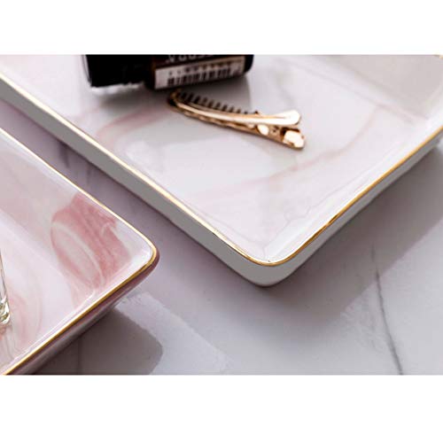 Marble Ceramic Jewelry Tray Ring Dish Ring Holder Display Organizer With Golden Edged Wedding Valentine's Day Housewarming Gift (Pink, 8.4Inch) #TOP3