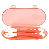 2 Stück Baby Utensilien Löffel Gabel, tragbare Säuglingsernährung Training Food Gabel Löffel rutschfestes Babygeschirr Set mit Reisetasche zum Absetzen und Erlernen des Gebrauchs von Besteck(rot)