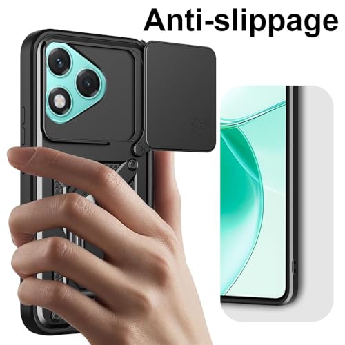 Image of Heavy Duty Back Case Cover for Honor 400 Lite 5G, Shockproof Honor 400 Lite Back Cover, Ring Case with Kickstand and Camera Protection Shutter - Black